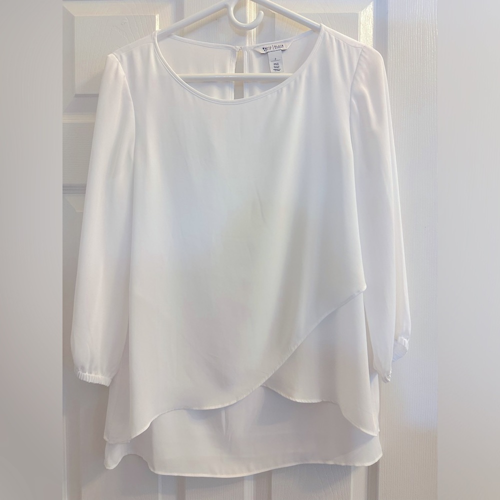 WHBM flowy l/s white blouse, size 2